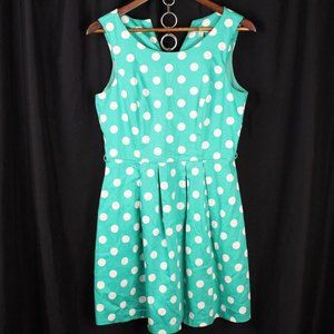 Papaya Teal with white Polka-dot Dress